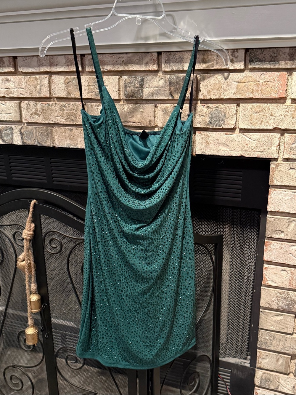 Windsor drape neck sparkle mini dress, green, size Large, EUC